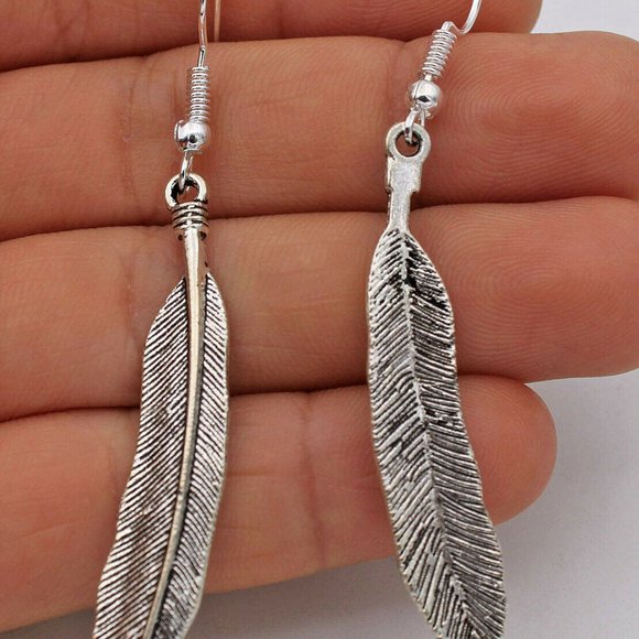 Feather Silver Earrings - Picture 2 of 2
